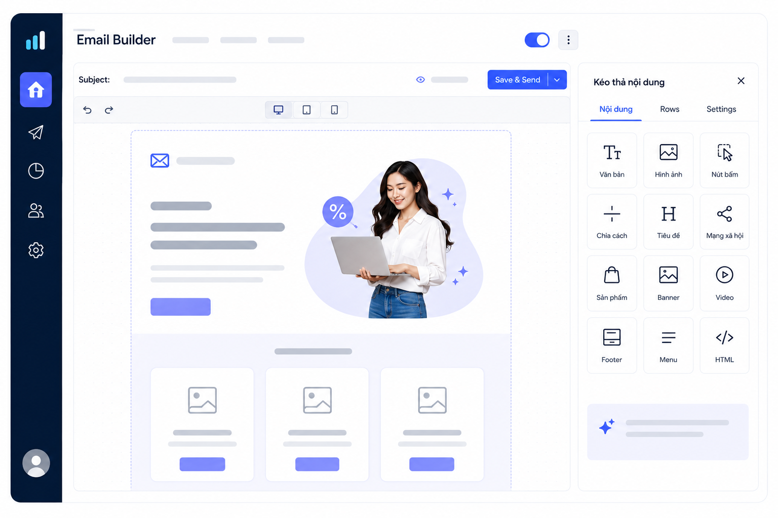 Trình soạn thảo email kéo-thả của Zozo EMA