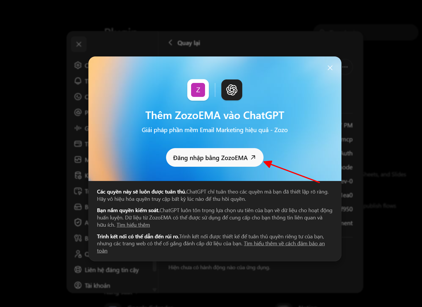 Xác thực Zozo EMA trên ChatGPT