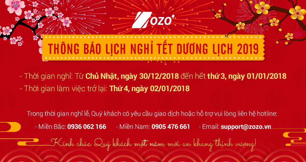 Zozo Thông báo lịch nghỉ Tết Dương lịch 2019