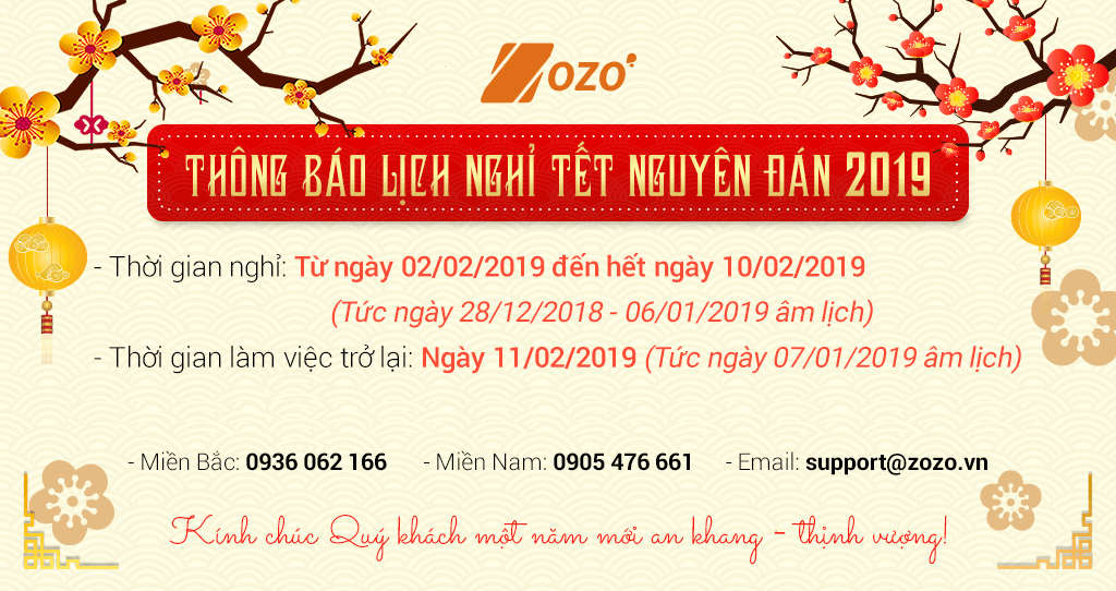 Zozo Thông báo lịch nghỉ Tết Nguyên Đán Kỷ Hợi - 2019