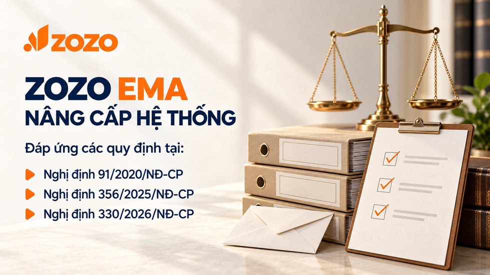 Zozo EMA nâng cấp hệ thống, đáp ứng Nghị định 91/2020/NĐ-CP, Nghị định 356/2025/NĐ-CP và Nghị định 330/2026/NĐ-CP