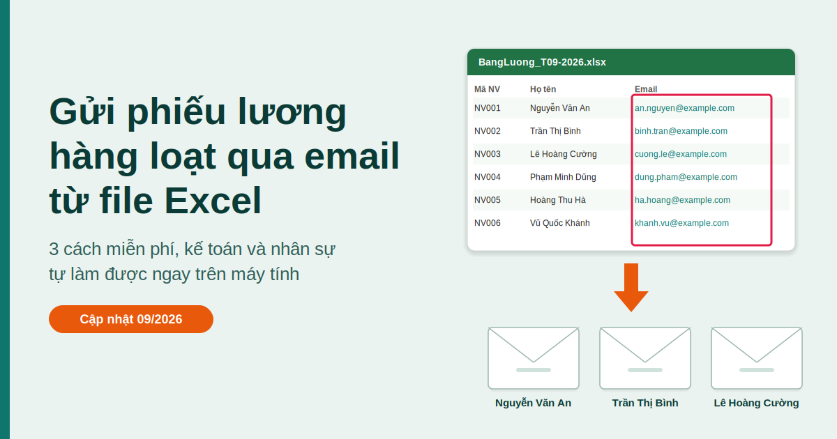 Kế toán gửi phiếu lương hàng loạt qua email từ file Excel
