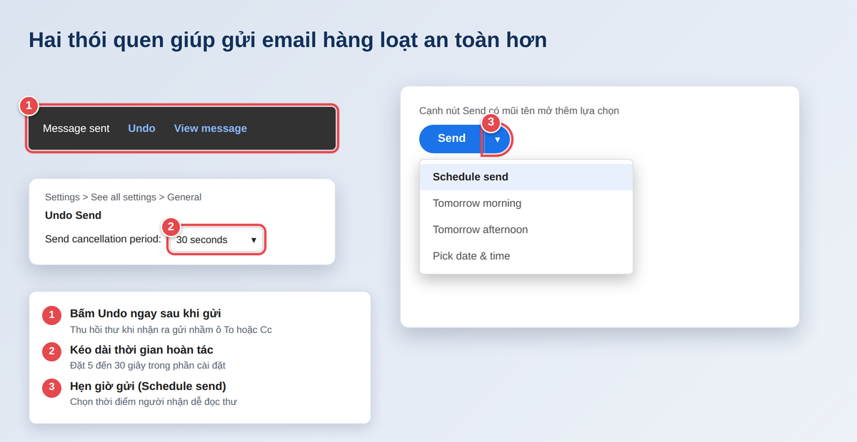 Bật Hoàn tác gửi thư Undo Send và hẹn giờ gửi Schedule send trong Gmail