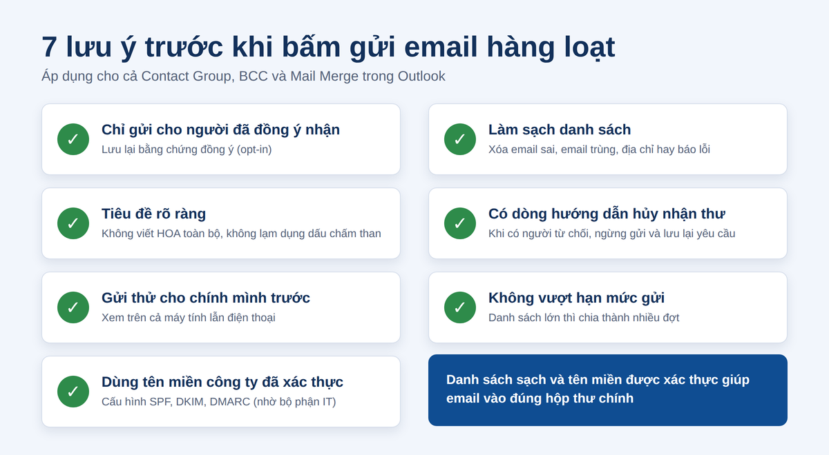 Checklist lưu ý khi gửi email hàng loạt bằng Outlook để tránh thư rác