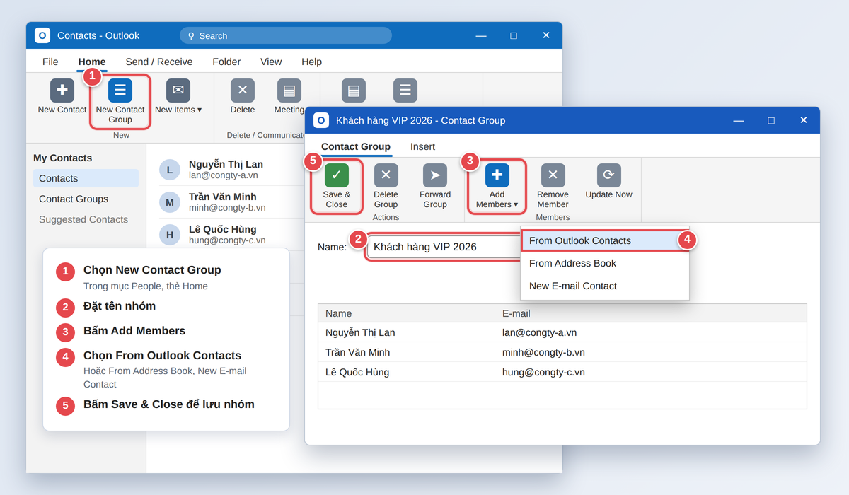 Tạo nhóm liên hệ Contact Group trong Outlook để gửi email hàng loạt
