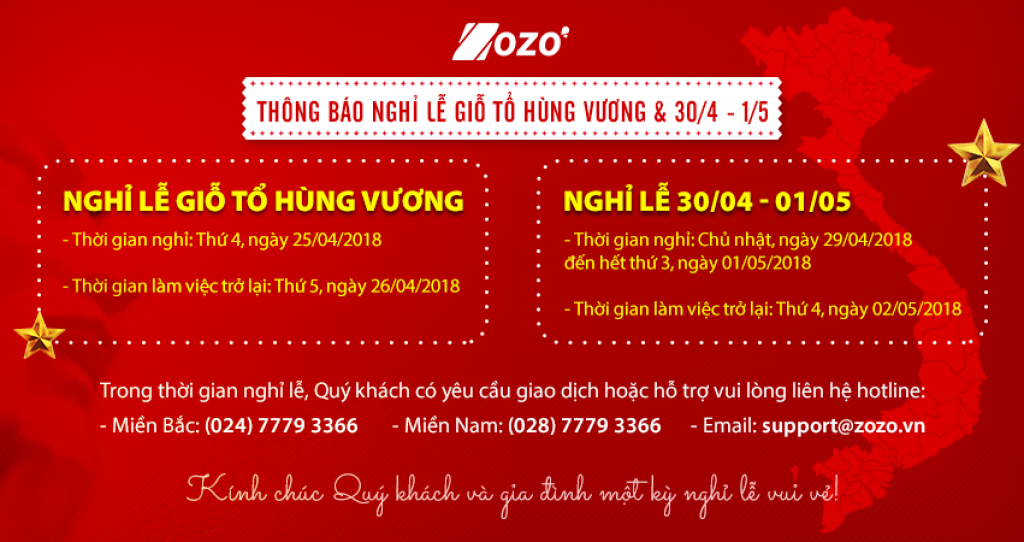 Zozo: Thông báo lịch nghỉ lễ giỗ tổ Hùng Vương và 30/4-1/5